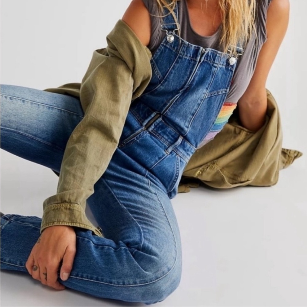 Vanilla Star DenimFlare Overalls Front Zip Seamed Jumpsuit Blue, M Y2K Festival